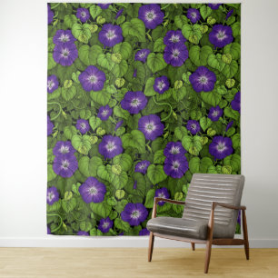Morning glory in purple and green tapestry