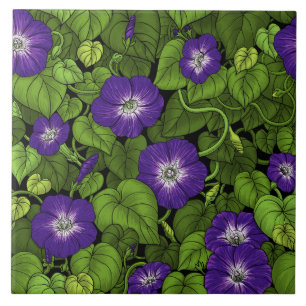 Morning glory in purple and green tile