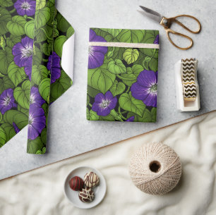 Morning glory in purple and green wrapping paper