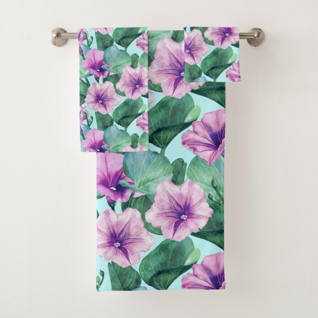 Morning Glory Retro Floral Pattern  Bath Towel Set (Insitu)