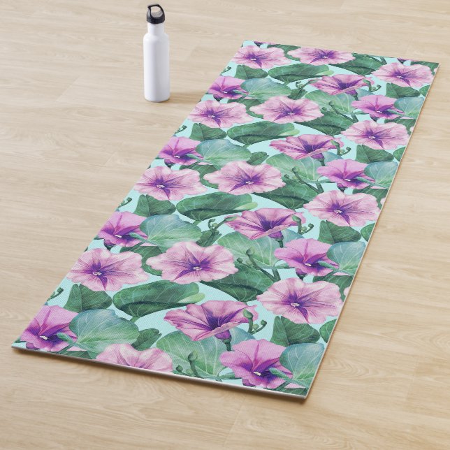 Morning Glory Retro Floral Pattern  Yoga Mat (In Situ)