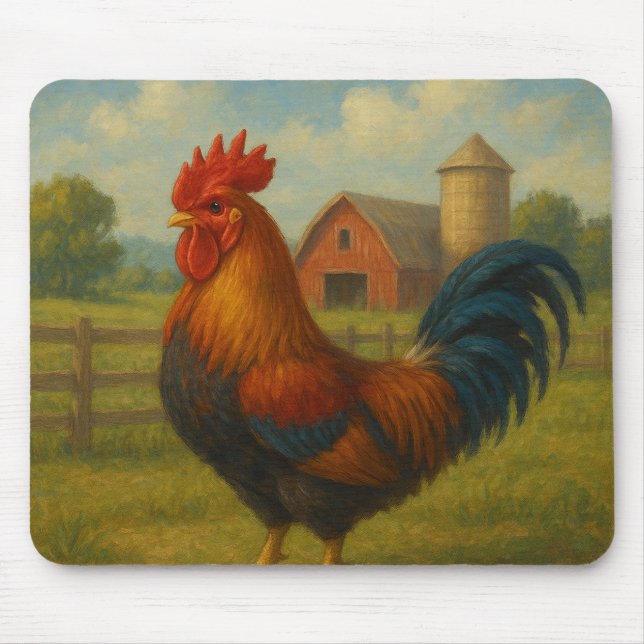 “Morning Glory Rooster on the Farm” Mouse Pad (Front)