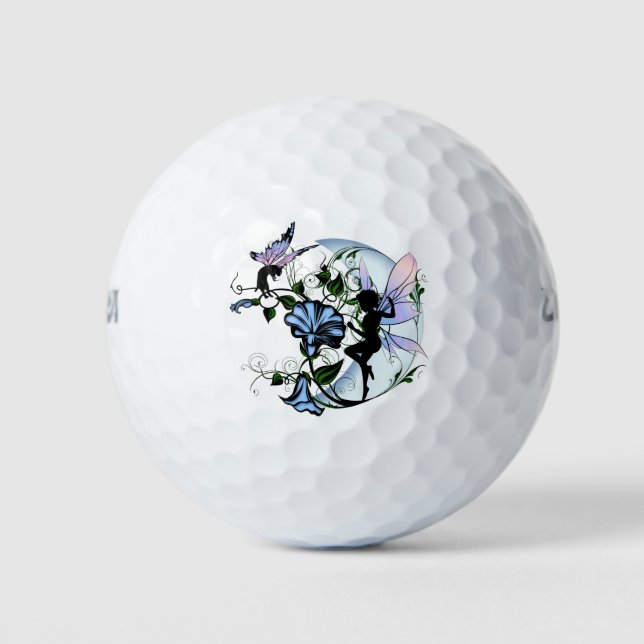 Morning Glory Shadow Fairy and Cosmic Cat Golf Balls (Front)