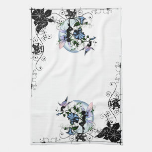 Morning Glory Shadow Fairy and Cosmic Cat Tea Towel