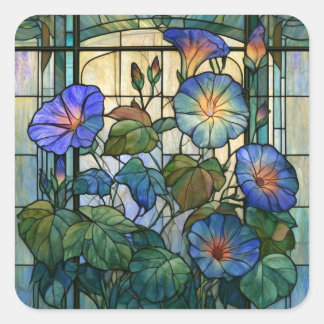 Morning glory stained glass square sticker