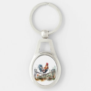 Morning Glory: Watercolor Rooster Key Ring