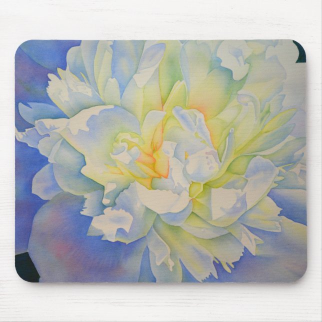 Morning Glow | white peony watercolor painting Mouse Pad (Front)