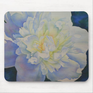 Morning Glow white peony watercolor painting Mouse Pad