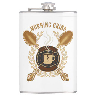 Morning Grind | Vintage Retro Coffee Lover Emblem Hip Flask