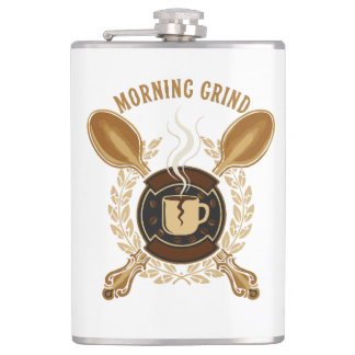 Morning Grind | Vintage Retro Coffee Lover Emblem Hip Flask