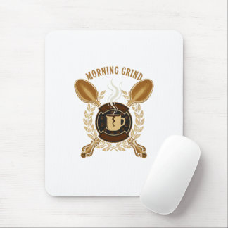 Morning Grind | Vintage Retro Coffee Lover Emblem Mouse Pad
