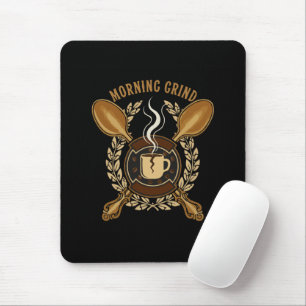 Morning Grind Vintage Retro Coffee Lover Emblem Mouse Pad