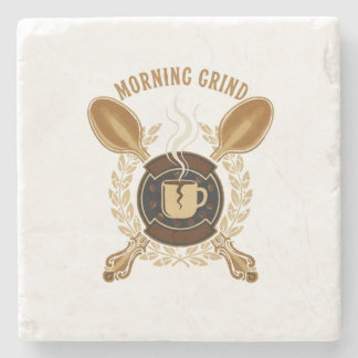 Morning Grind | Vintage Retro Coffee Lover Emblem Stone Coaster