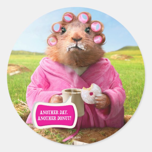 Morning Groundhog with Breakfast Doughnut and Coff Classic Round Sticker (Front)