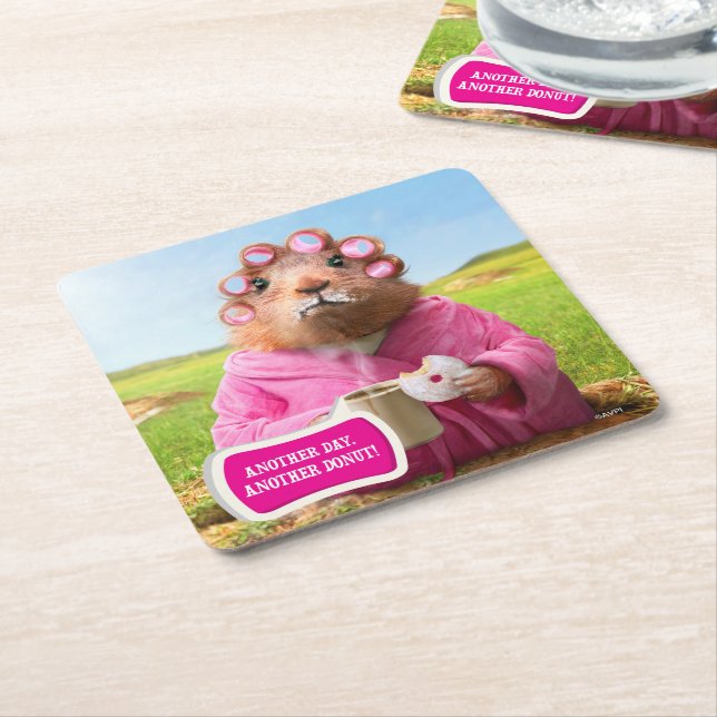 Morning Groundhog with Breakfast Doughnut and Square Paper Coaster (Angled)
