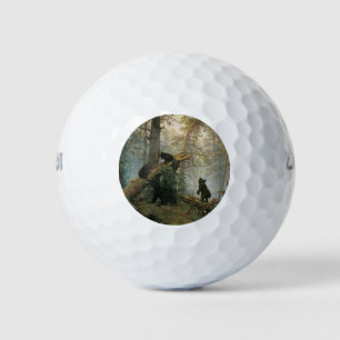 Morning in a Pine Forest (Bears in the Woods) Golf Balls