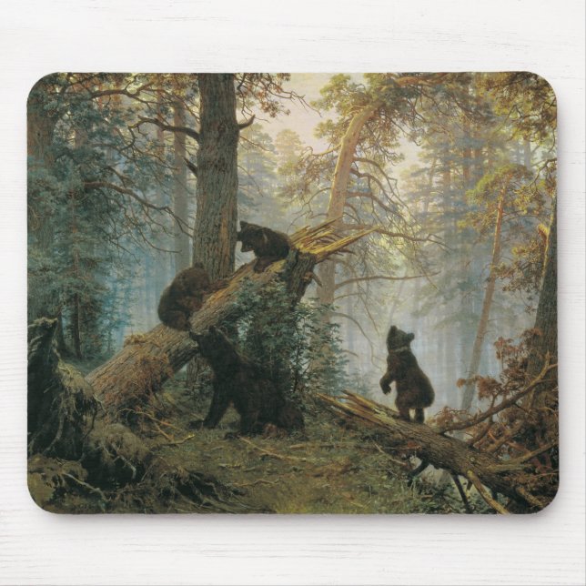 Morning in a Pine Forest (Bears in the Woods) Mouse Pad (Front)