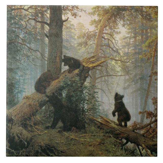 Morning in a Pine Forest (Bears in the Woods) Tile (Front)