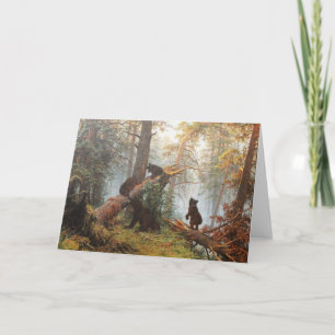 Morning in a pine forest holiday card