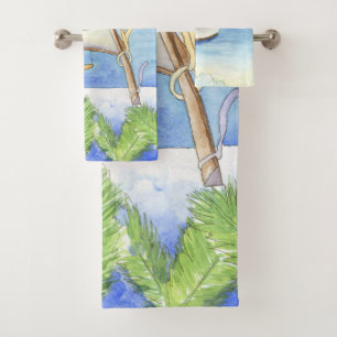 Morning in Bali Watercolor Bath Towel Set