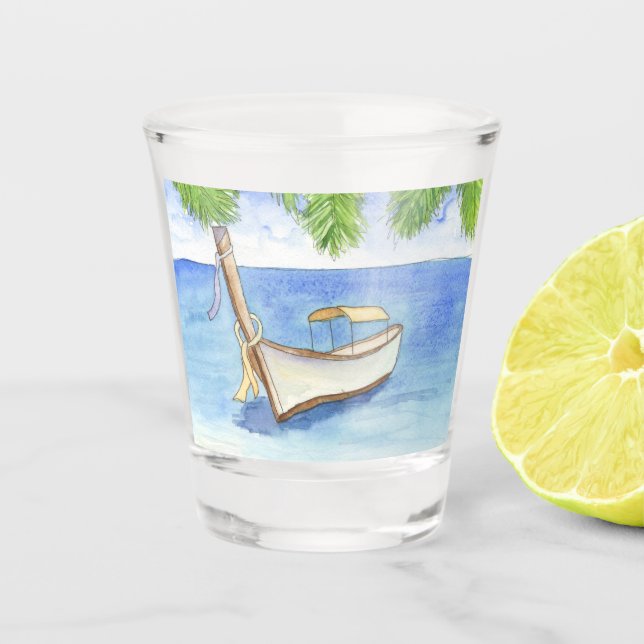 Morning in Bali Watercolor Shot Glass (Front)