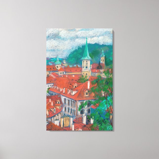 Morning in Prague Czech Cityscape Pastel Painting Canvas Print (Front)