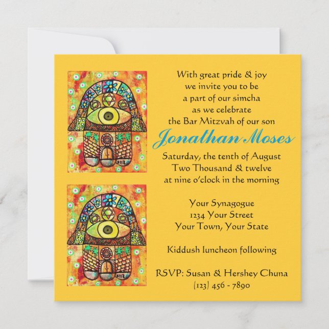 Morning Invit (square) City Of Jerusalem Hamsa Invitation (Front)
