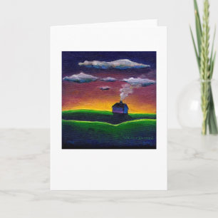 Morning landscape new year colourful original art holiday card
