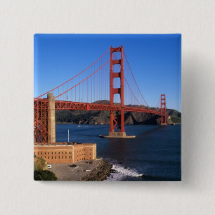 Morning light bathes the Golden Gate Bridge 15 Cm Square Badge