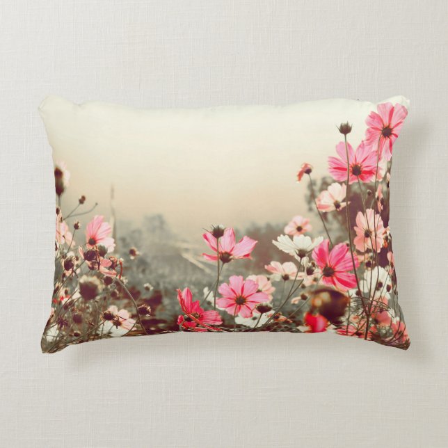 Morning light, blooming pink cosmos. decorative cushion (Front)