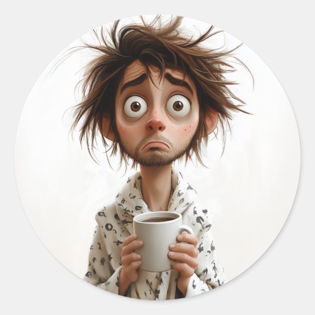 Morning Madness: Coffee First, Questions Later Classic Round Sticker (Front)