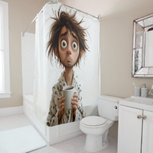 Morning Madness: Coffee First, Questions Later Shower Curtain