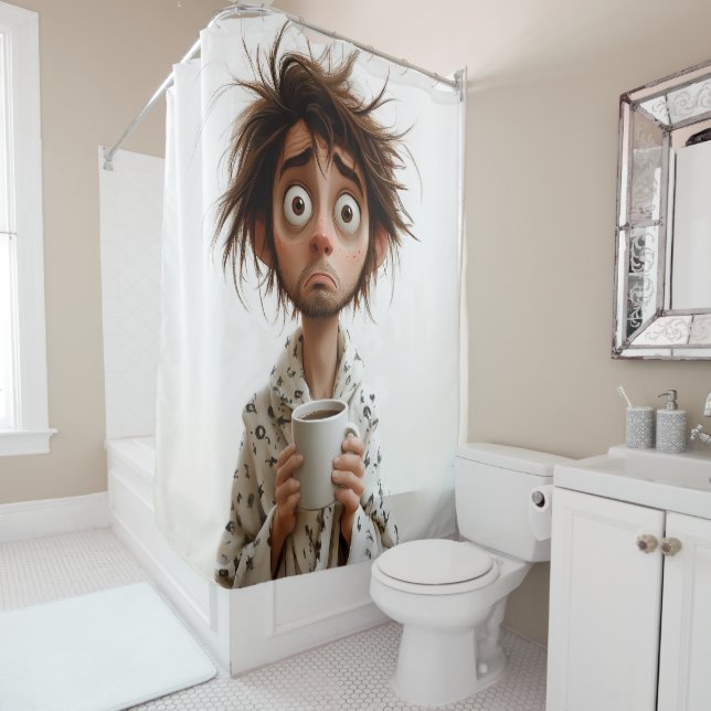 Morning Madness: Coffee First, Questions Later Shower Curtain (In Situ)