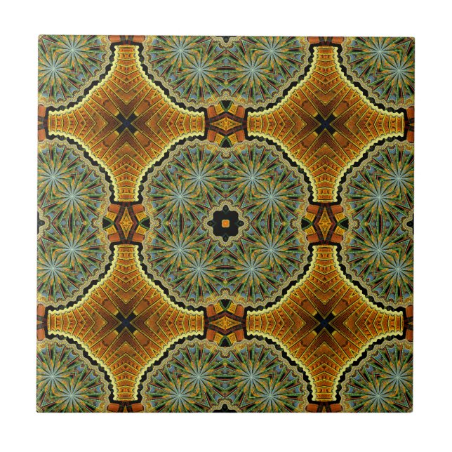 Morning Market Green and Gold Geometric Pattern Tile (Front)