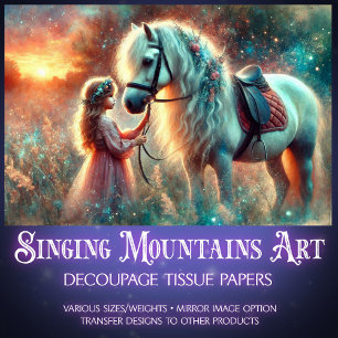 Morning Meadow Cute Girl and Horse Decoupage Tissue Paper