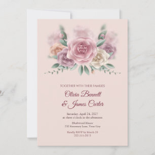 Morning Mist Garden Roses Blush Wedding Invite