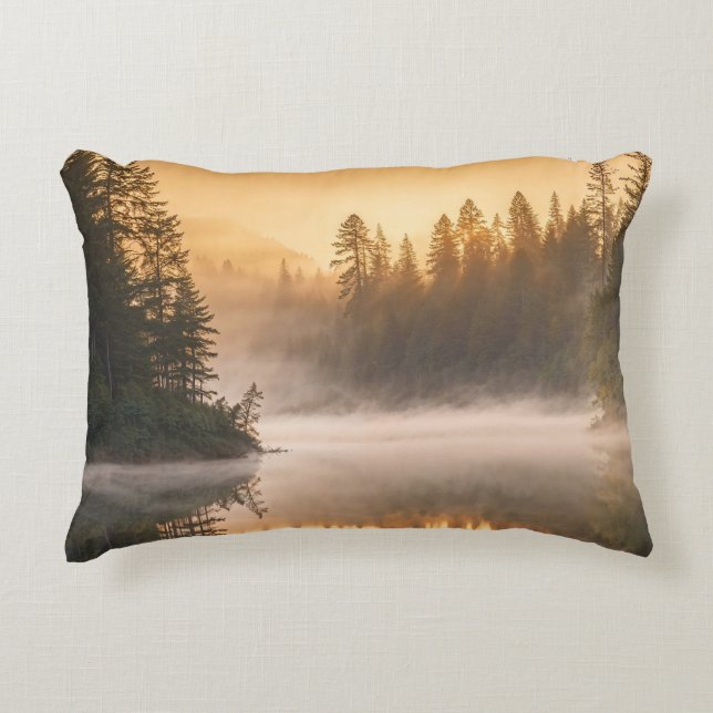 Morning Mist on River in the Pines Decorative Cushion (Front)