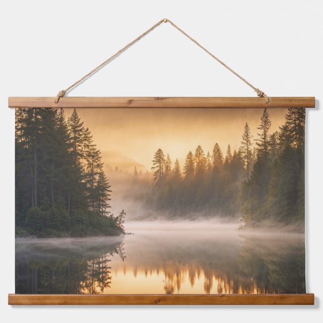Morning Mist on River in the Pines Hanging Tapestry (Front)