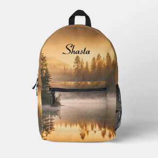 Morning Mist on River in the Pines Personal Name Printed Backpack