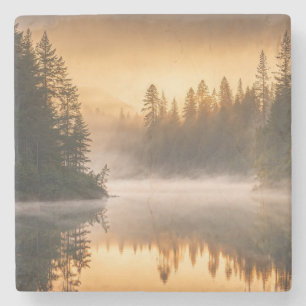 Morning Mist on River in the Pines Stone Coaster