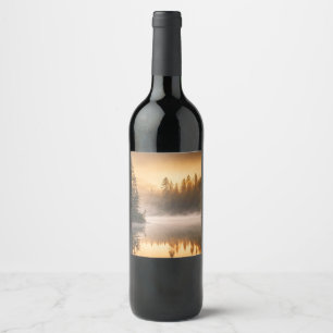 Morning Mist on River in the Pines Wine Label