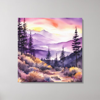 Morning Mist Smokey Mountains Watercolor Canvas Print