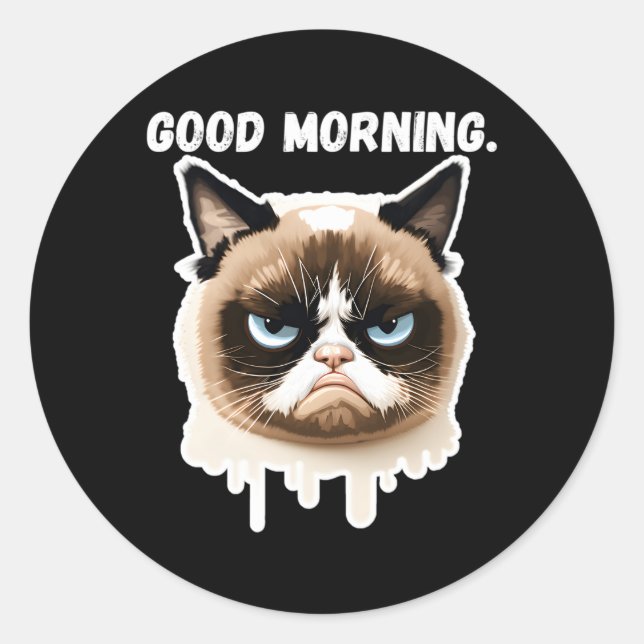 Morning Moody Bored Cat Kitten Kitty Classic Round Sticker (Front)