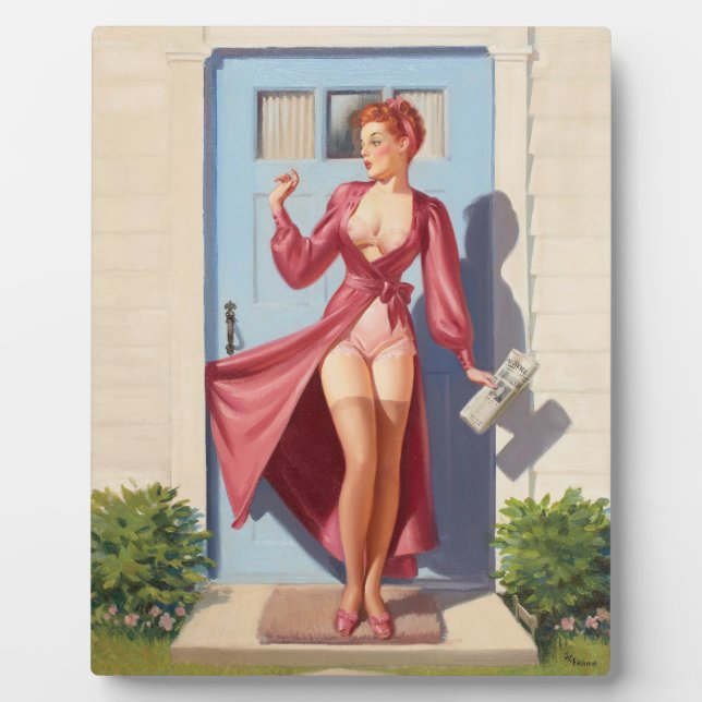 Morning Newspaper Pin-Up Girl Plaque (Front)