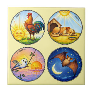 Morning Noon Evening & Night Retro Tile