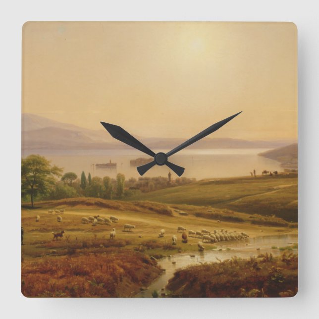 Morning on Lago Maggiore Square Wall Clock (Front)