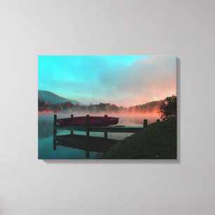 Morning on lake with canoe. canvas print