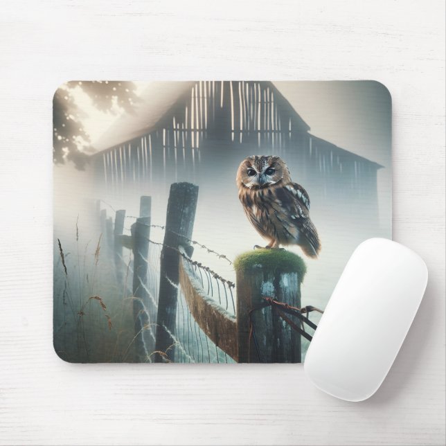 Morning Owl On Fence Post Mouse Pad (With Mouse)