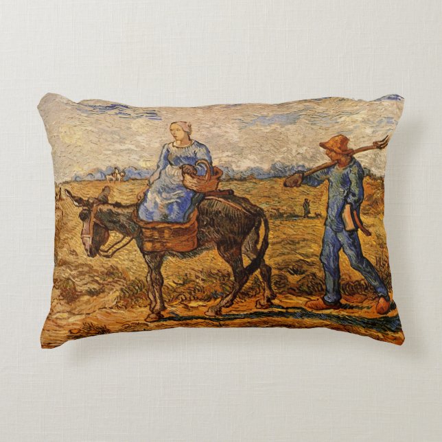 Morning, Peasant Couple by Vincent van Gogh Decorative Cushion (Front)