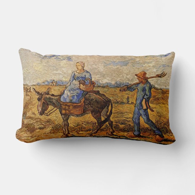 Morning peasant couple going to work lumbar cushion (Front)
